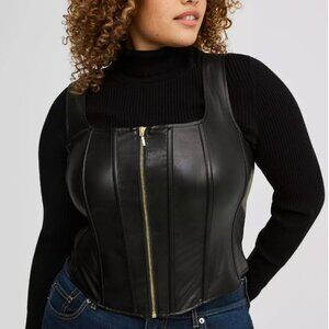 Faux Leather Zip Front Corset